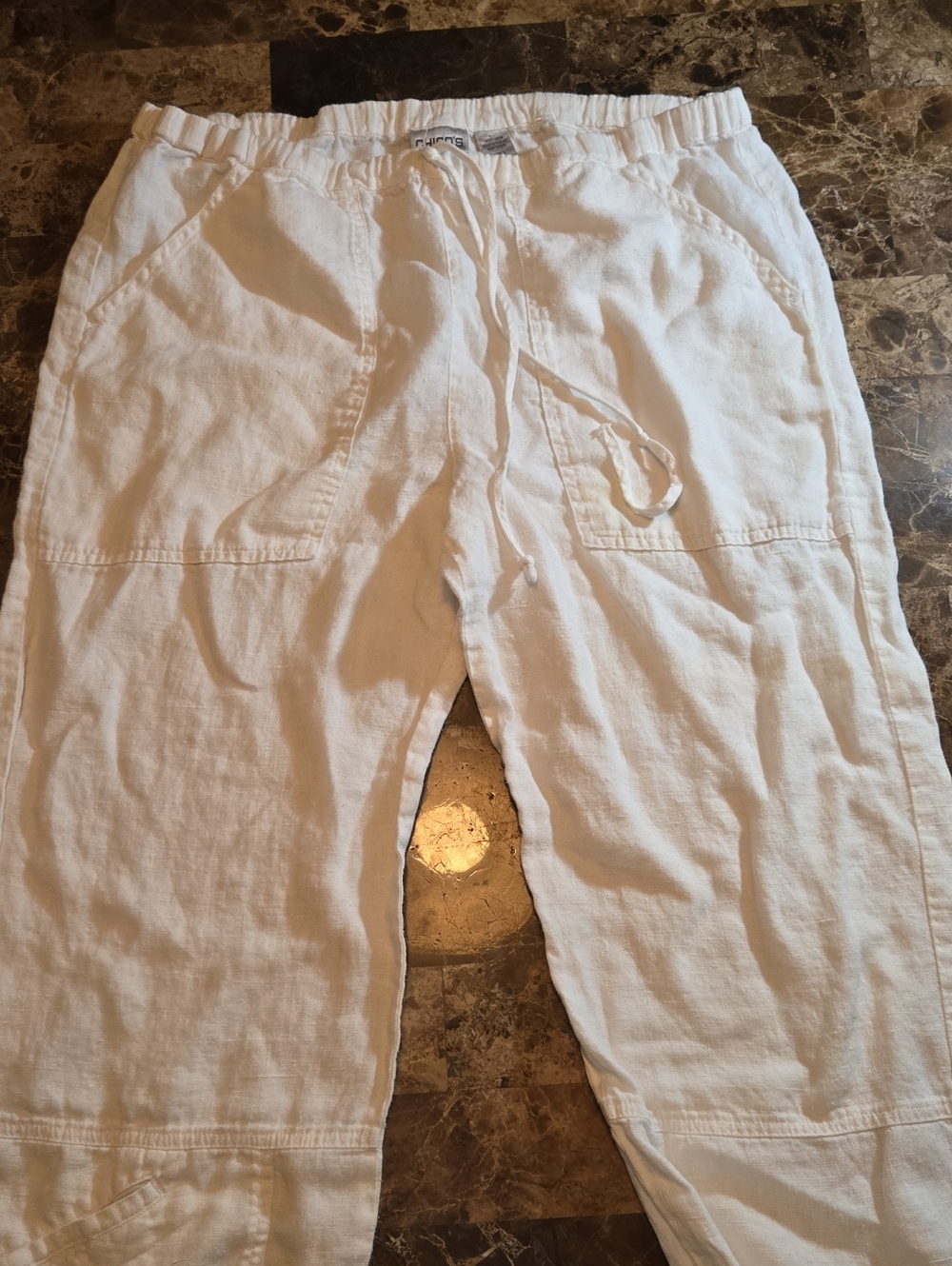 Chico's White Linen Drawstring Pants Chicos Size 1 Trad Size 8